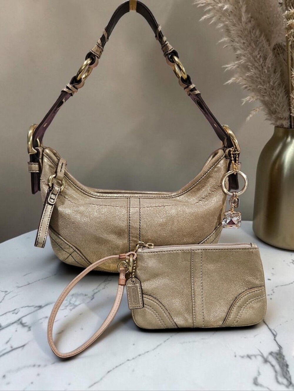 Coach SOHO 2004 Limited Edition Metallic Gold Goat Suede Bag w/Matching Wristlet